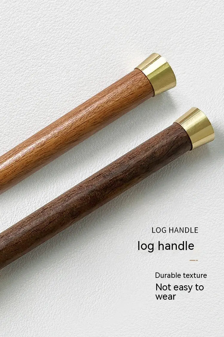 Two wooden log handles with brass caps in light brown and dark brown for coffee grinder cleaning brush wood and brass 5 pack.