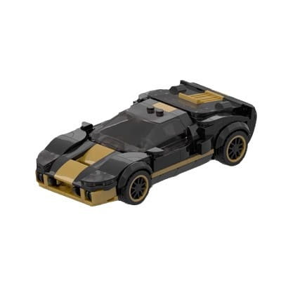 Modèle de voiture de course en blocs de construction, jouet, de style LEGO noir et or, composé de 264 pièces, avec un habillage détaillé, des roues et une conception aérodynamique élégante.