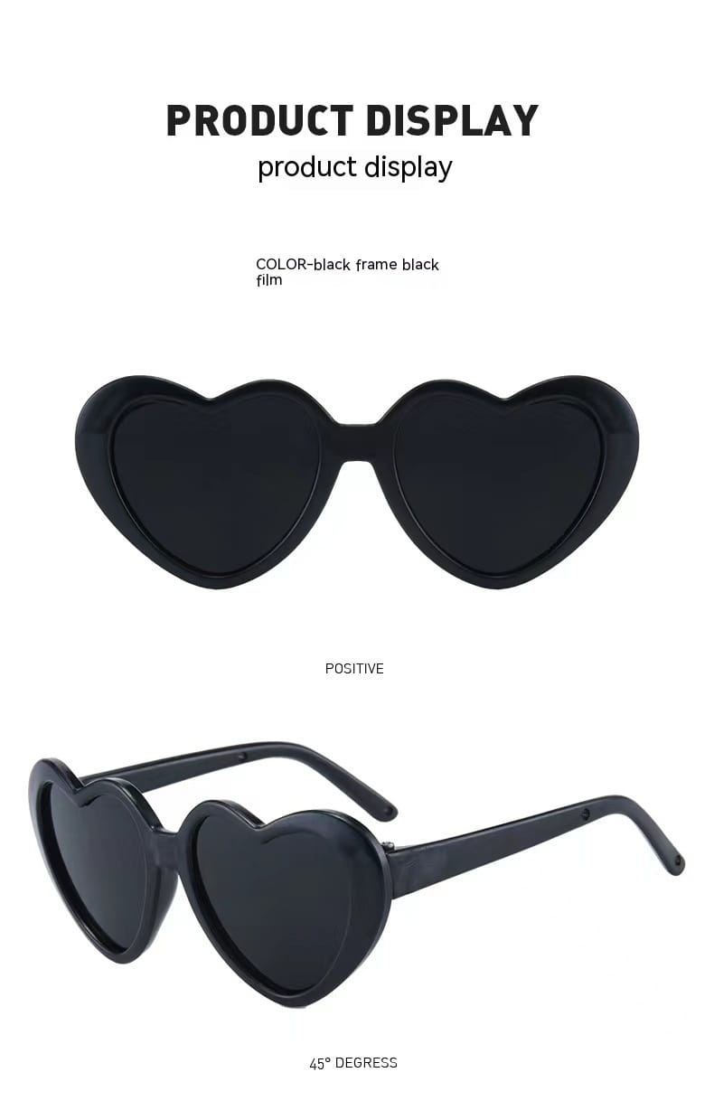 Gafas de sol de moda con forma de corazón color negro, con armazón brillante y lentes oscuros, diseñadas para mascotas y muñecas.