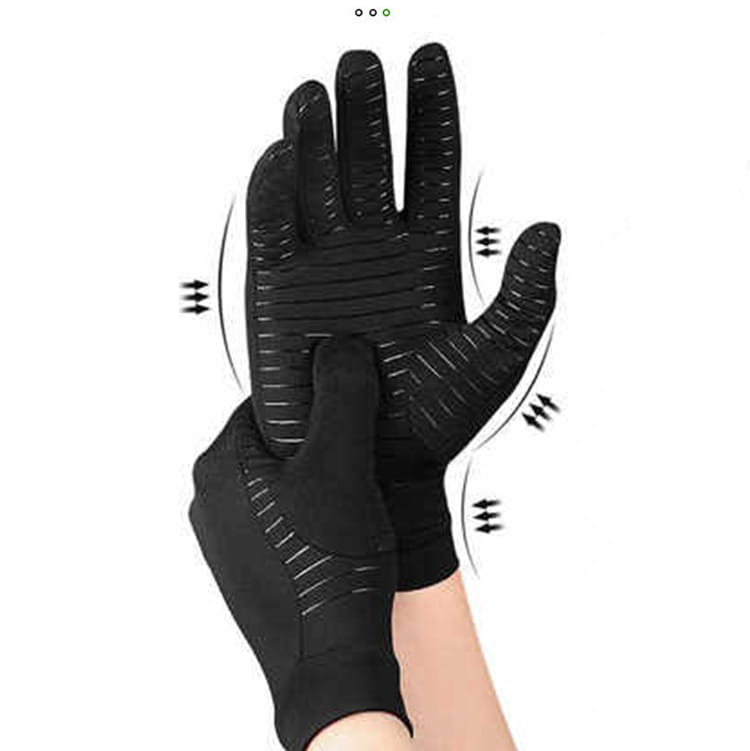black ergonomic copper fiber touchscreen riding gloves for women with textured grip patterns and subtle white stitching for enhanced comfort shown from the back side