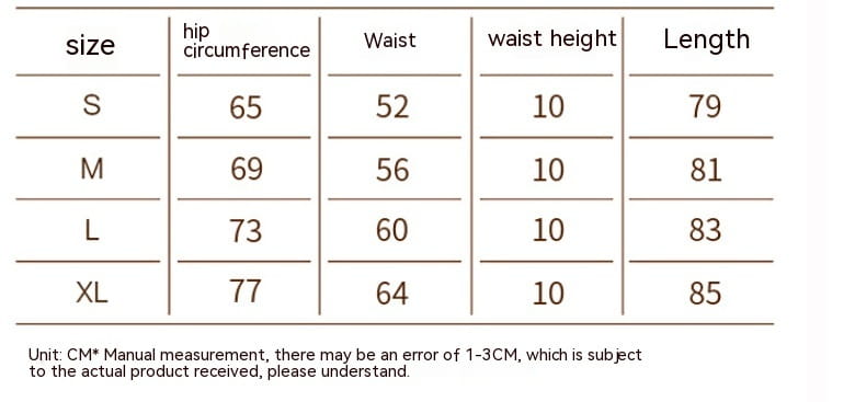 Größentabelle für Sculptfit High-Waist-Nylon-Leggings mit Angaben zu den Kleidungsmaßen in Zentimetern für die Größen S bis XL.