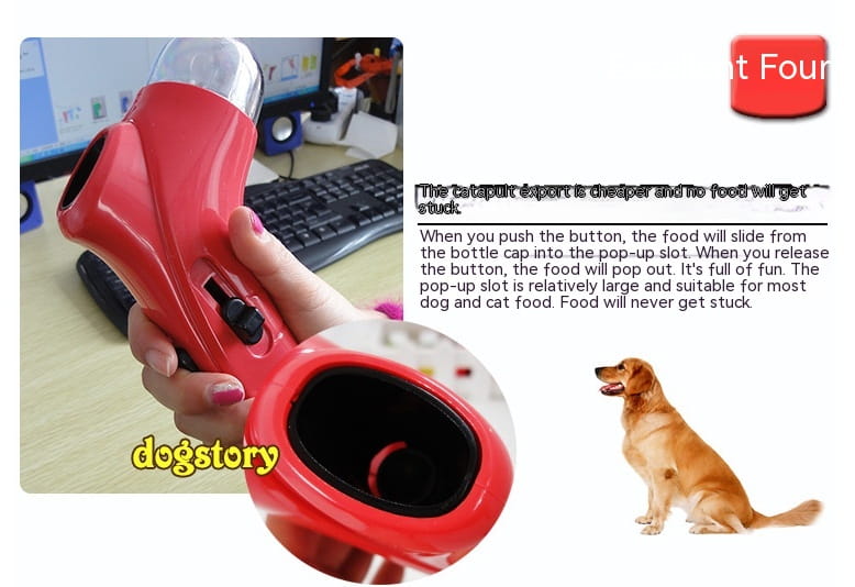 Cliquet d’entraînement pour animaux de compagnie et distributeur de friandises en plastique rouge, avec capuchon transparent et bouton noir pour la distribution de nourriture pour chien.