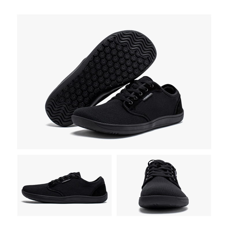 Chaussures de sport décontractées en daim unisexe gs6968 en tissu tissé noir, design minimaliste et semelles en caoutchouc.