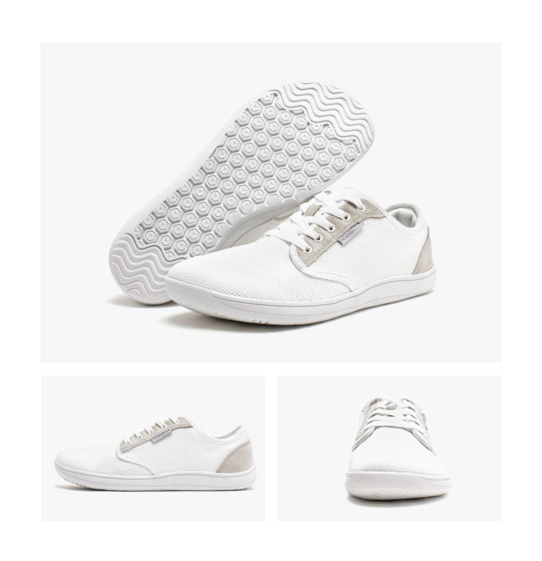 Chaussures de sport décontractées en daim unisexes gs6968 avec des sneakers en maille blanche, des accents gris clair au niveau du talon et de la languette, et un design minimaliste.