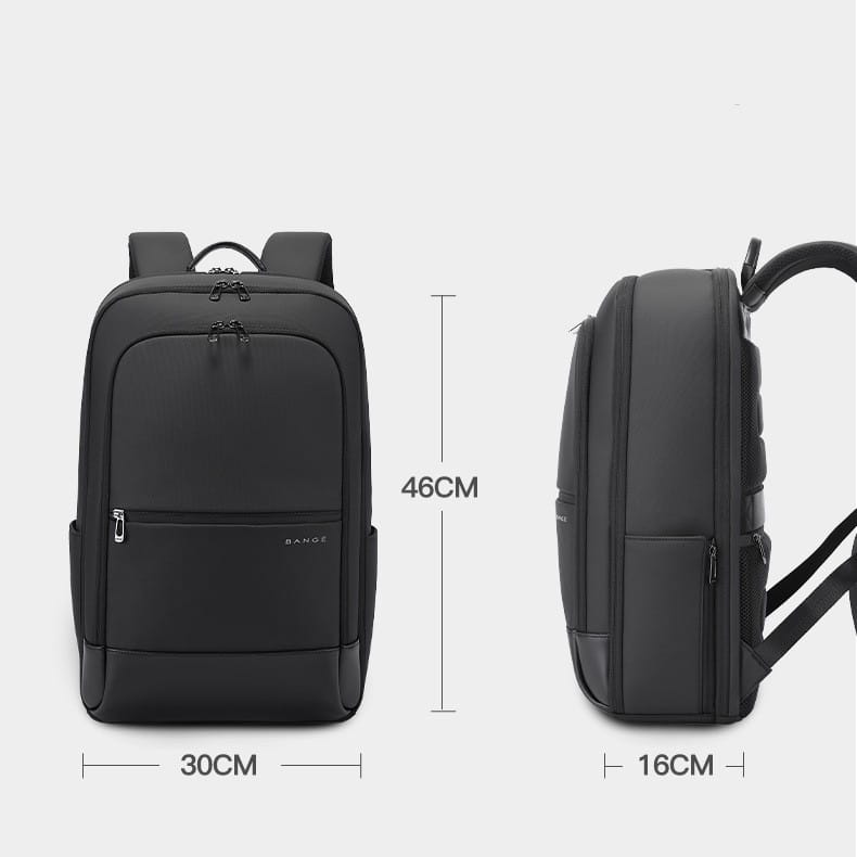 Schwarzer Bange-Laptop-Rucksack mit minimalistischem Design und robustem Oxford-Gewebe für ein Fassungsvermögen von 20 bis 35 Litern.