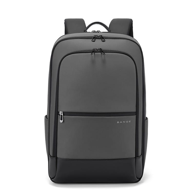 Ein eleganter dunkelgrauer und schwarzer Bange-Laptop-Rucksack aus minimalistischem Oxford-Gewebe mit einem Fassungsvermögen von 20–35 Litern.