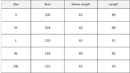 The image shows a size chart in inches for the bell sleeve button down midi dress listing measurements from size small to 2XL.