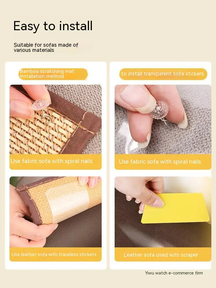 Pegatinas transparentes para el sofá, diseñadas para una instalación sencilla en diversos sofás de tela y de cuero, que sirven como almohadilla para arañar de gato, protector del sofá y esterilla resistente.