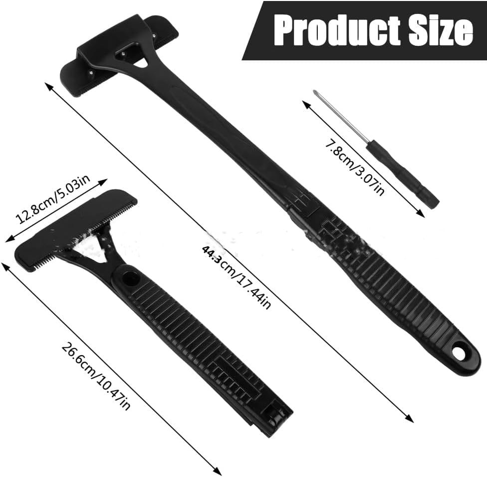 Black plastic manual back shaver with textured grip handle and adjustable head featuring 5 blades for body hair scraping.