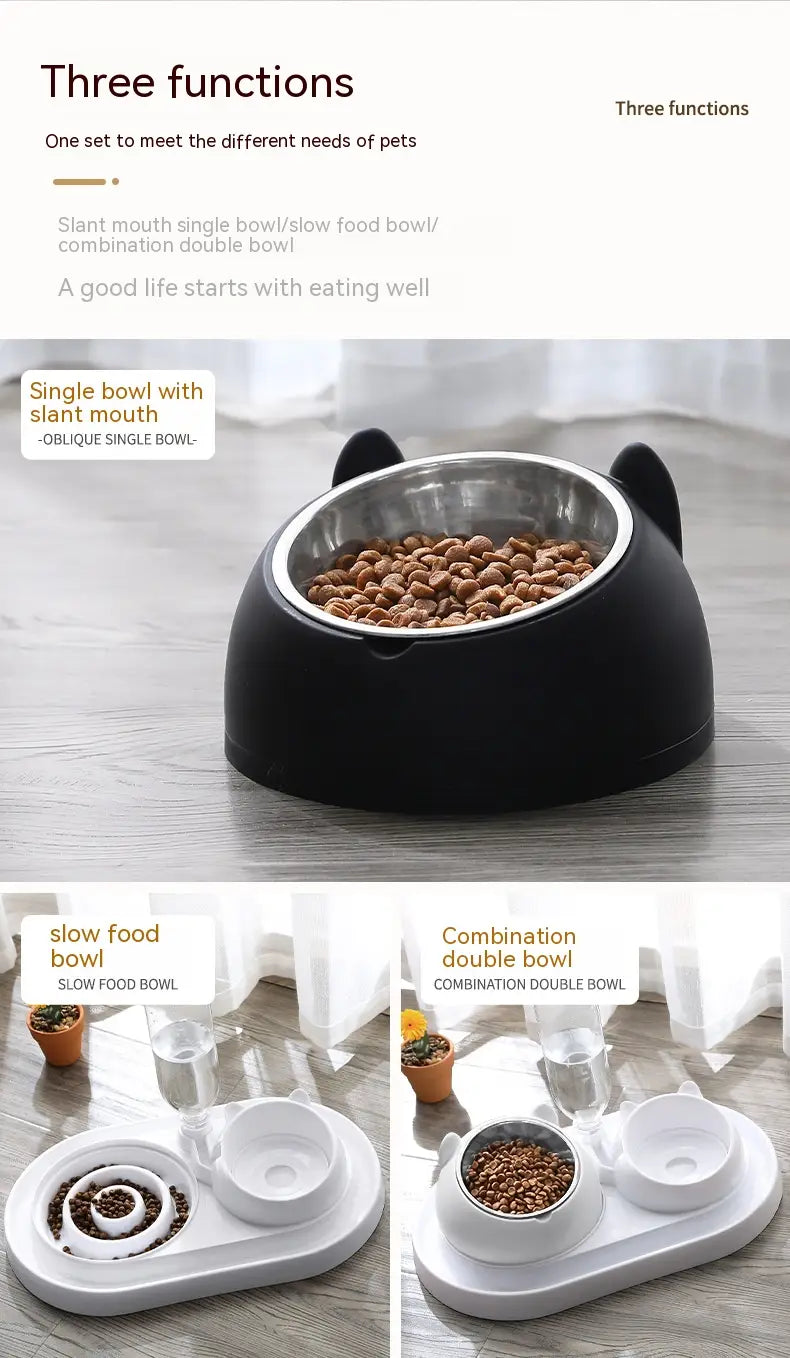 Bol pour aliments de chat surélevé en forme de chat noir, avec intérieur en acier inoxydable et protection contre le basculement.