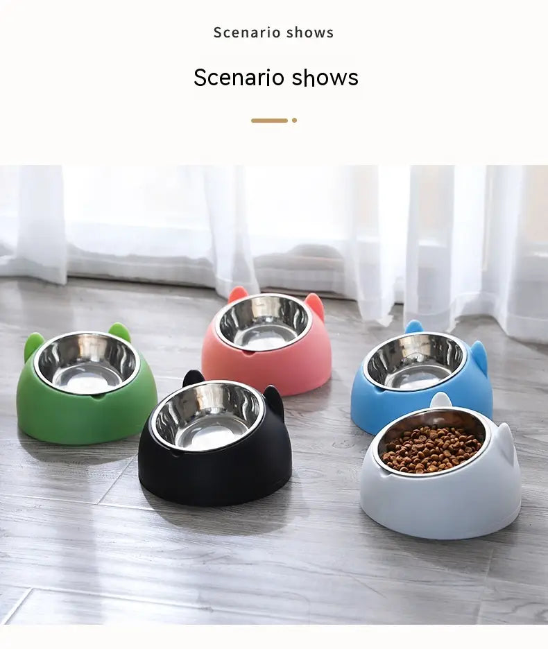 Bols pour chat colorés en silicone avec des oreilles de chat, surélevés en acier inoxydable, avec protection contre le basculement et intérieurs en acier inoxydable pour l’alimentation du chat.