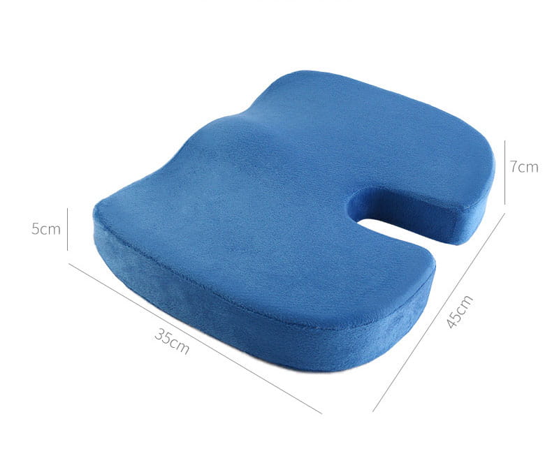 Chaise de bureau en mousse à mémoire de forme bleue, coussin en maille en forme de U, avec conception ergonomique profilée et évidement de confort.