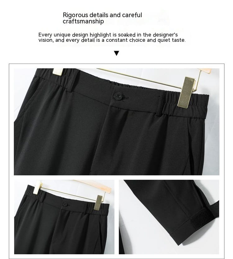 Men’s casual tapered jogger pants in black featuring a sleek elastic waistband and subtle pleats.