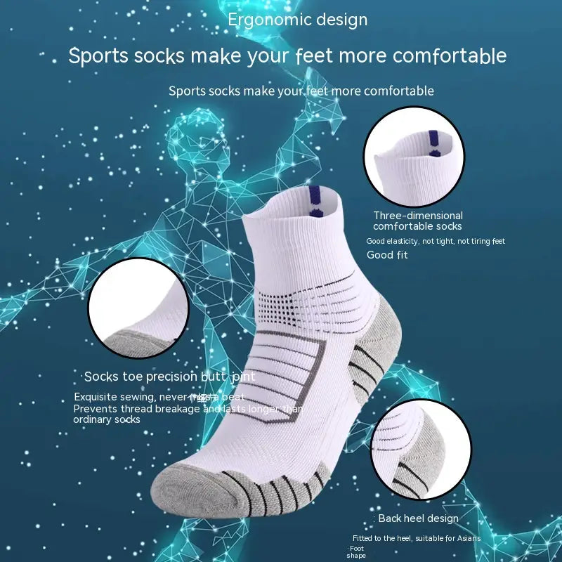 athletic knee high sports sock in white with gray reinforced heel and toe and black striped grip accents on the footbed for enhanced performance.