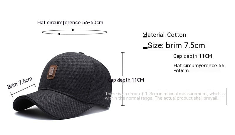 Black textured cotton baseball cap with a brown leather patch on the front.