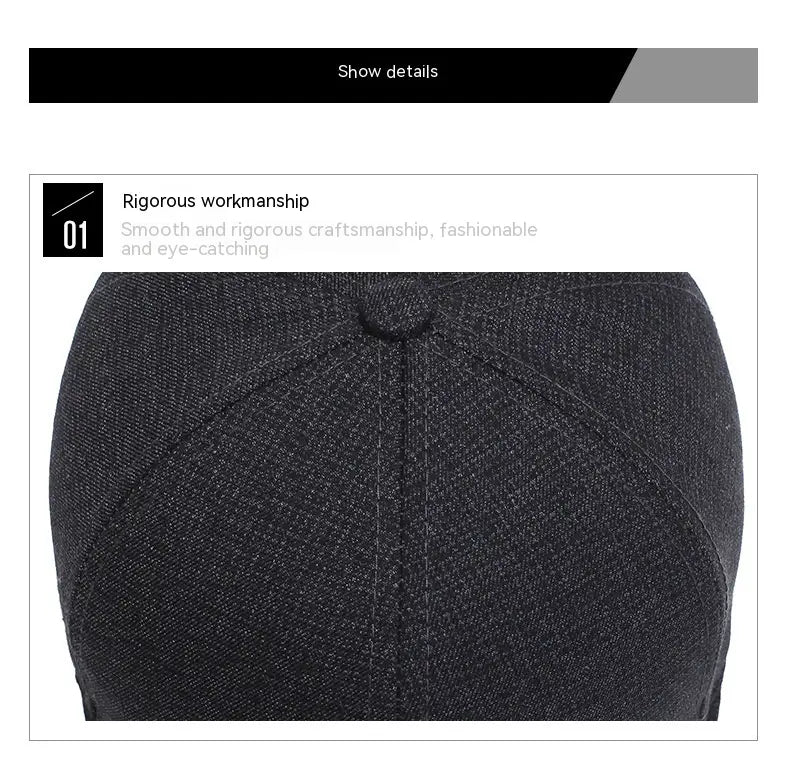 Dark gray textured cotton baseball cap featuring a structured six-panel design with a stitched button on top and a leather patch.