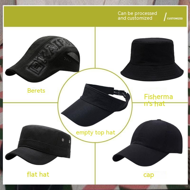 black mesh visor hat with adjustable strap and perforated textured cotton design featuring a leather patch shown from the back side