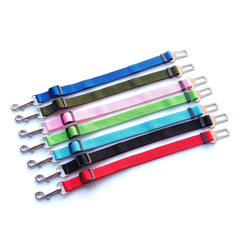 Sangles de ceinture de sécurité pour chien en nylon coloré, avec boucles et crochets métalliques, pour un harnais de retenue de sécurité réglable.