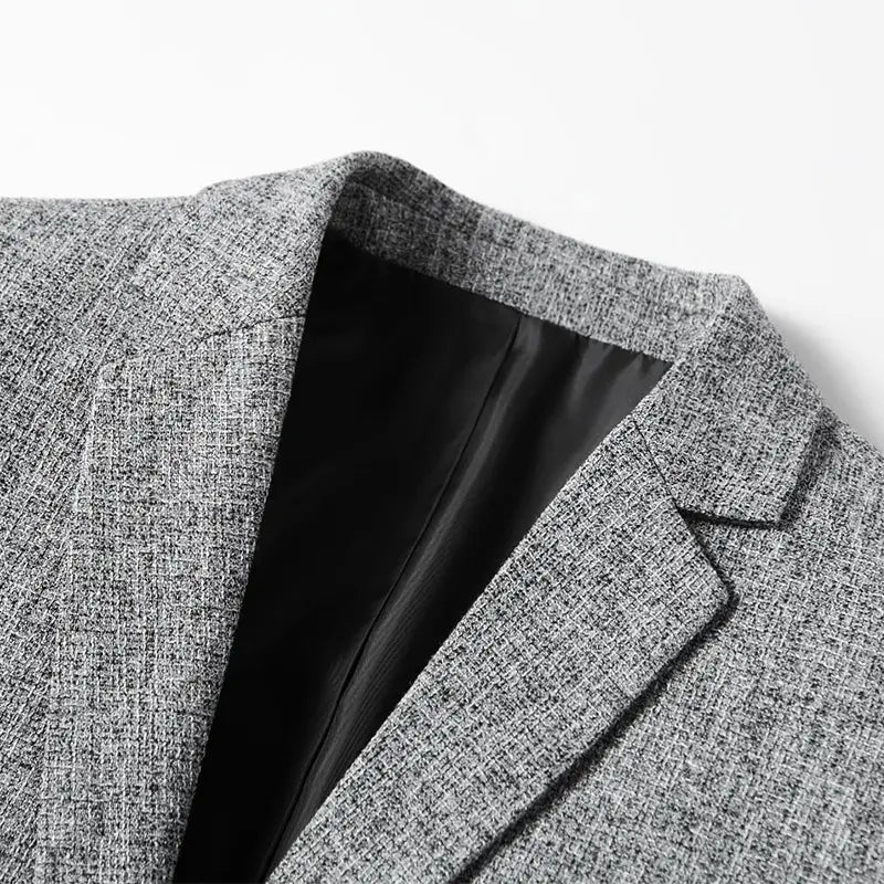 gray textured men’s casual thin blazer spring jacket with black satin lining