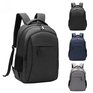 black nylon large capacity laptop backpack with padded shoulder straps and multiple zippered compartments for travel and daily use