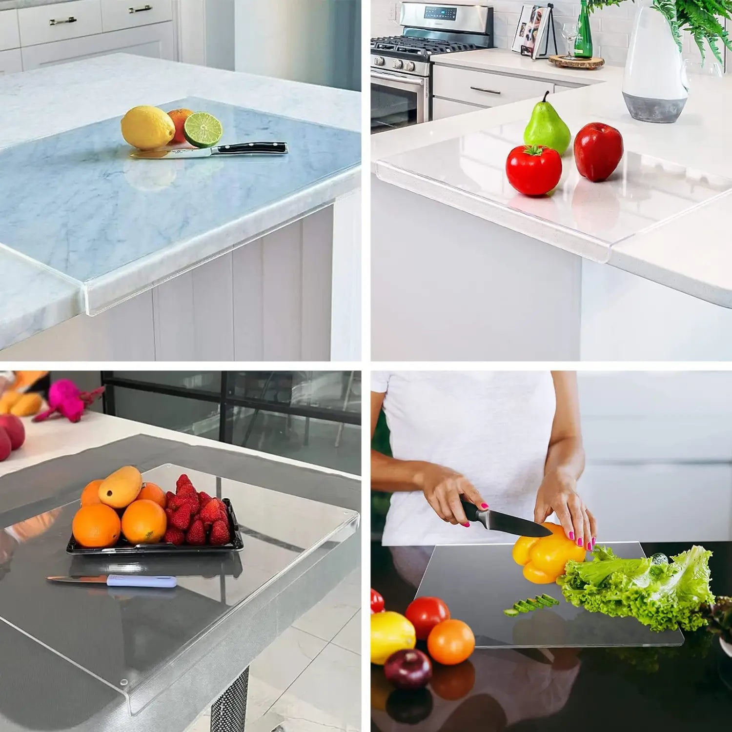 clear transparent acrylic cutting board with non slip surface and sleek modern design for kitchen use