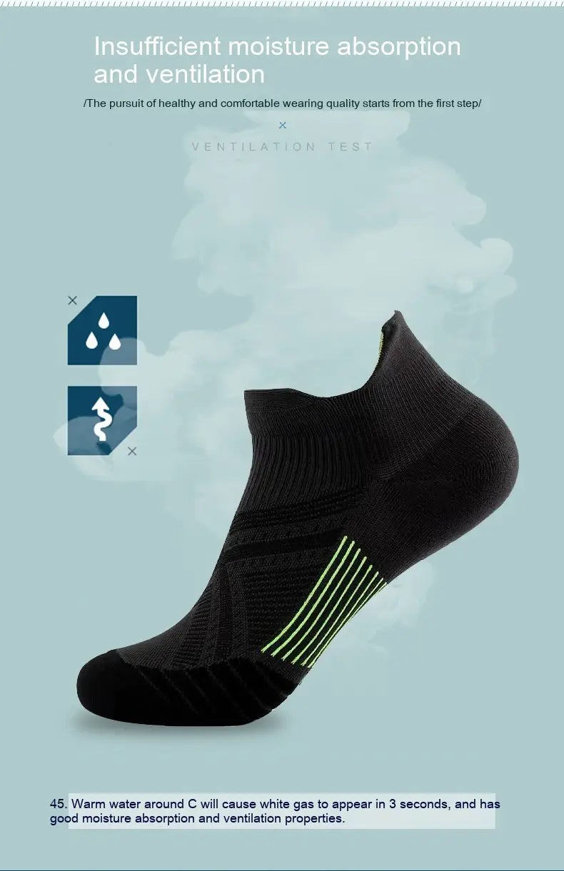 Black nylon compression athletic sock with neon green striped accents on the side for soccer footwear.