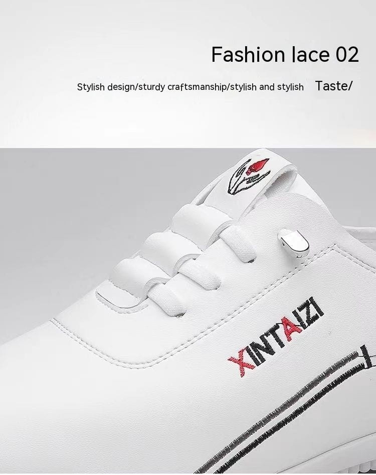 Zapatillas planas casuales de cuero blanco xintaizi con diseño con cordones y detalles de logotipado rojo y negro, ligeras y transpirables para el uso diario.