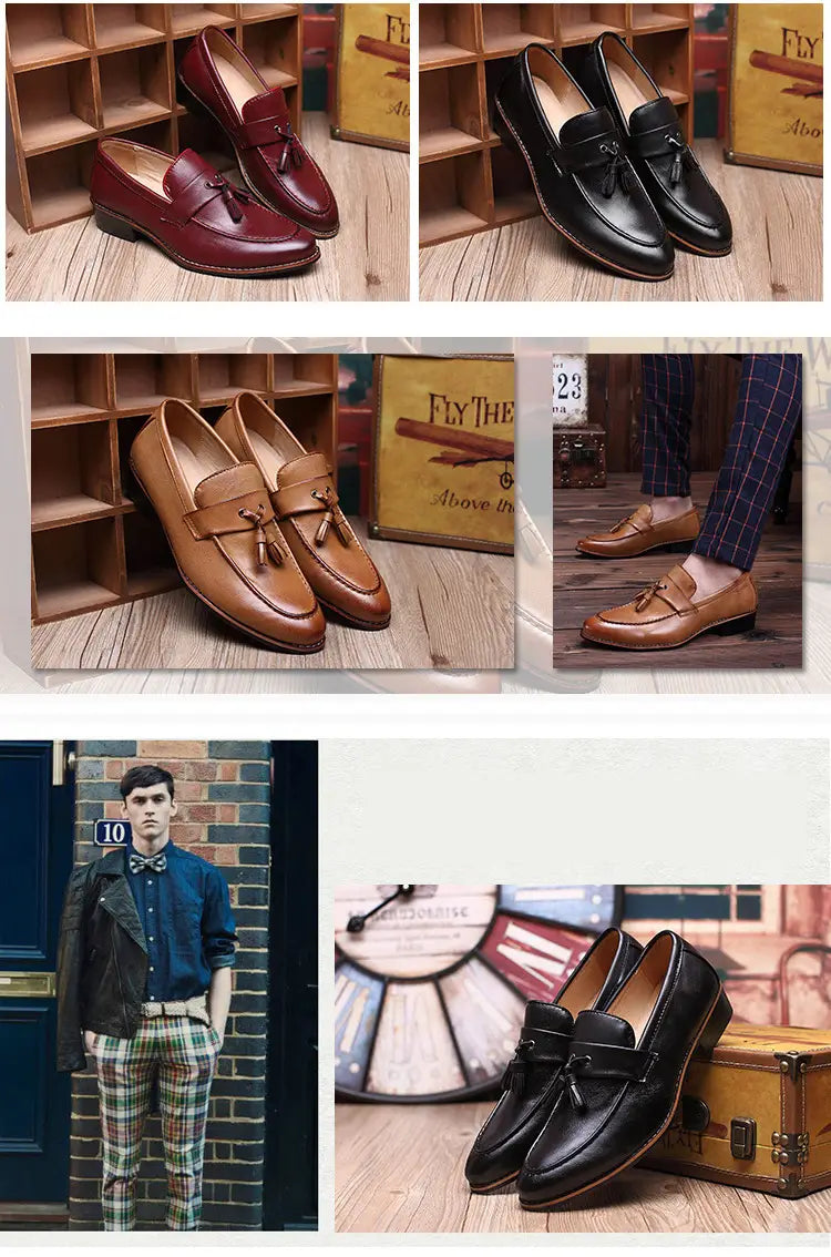 Men’s British Retro Tassel Leather Loafers