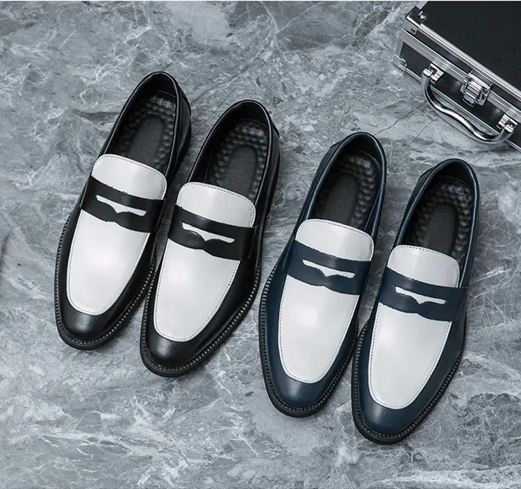 Mocassins en cuir bicolores noir et blanc avec un design classique pour un port décontracté à enfiler