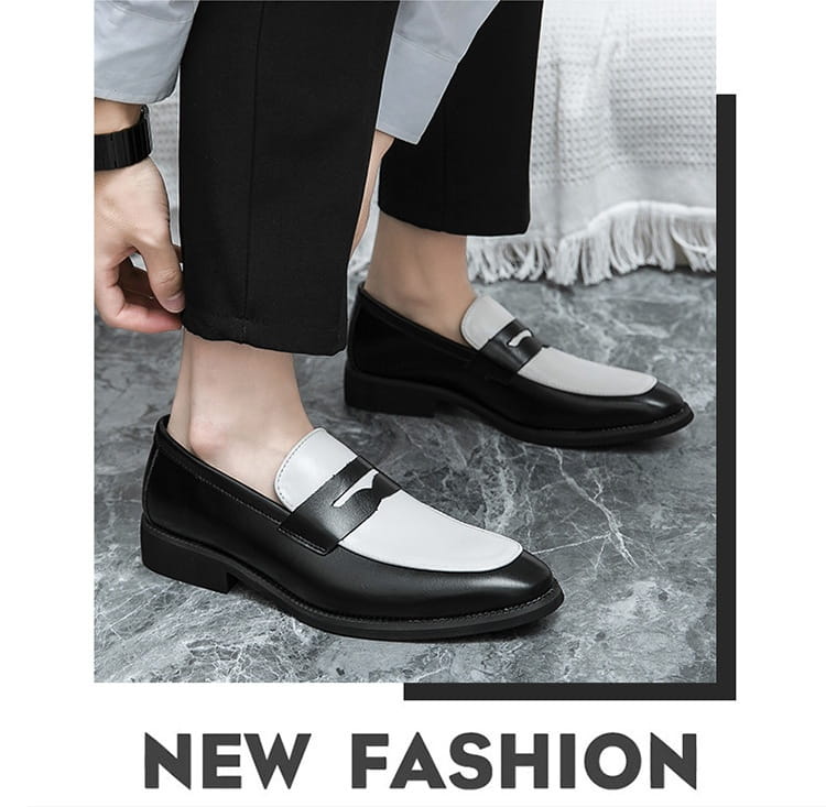 Mocassins en cuir bicolores noir et blanc avec un design moderne élégant pour un port décontracté à enfiler