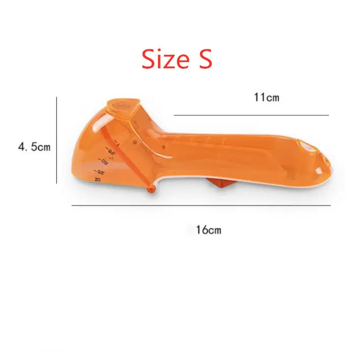 Orange plastic adjustable measuring spoon with a handle and measurement markings from the adjustable measuring spoon set with magnetic base