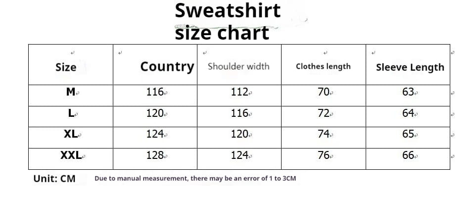 tabla de tallas de sudadera en centímetros para las tallas m, l, xl y xxl de cárdigan con cremallera y capucha estilo batik desgastado, confeccionado con tela suave para uso casual