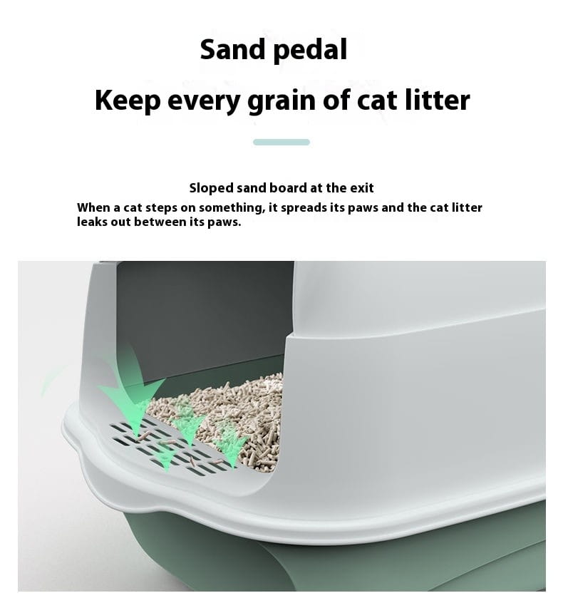 Enclosed cat litter box sakura pink made of pink and white plastic with a hinged lid for discreet pet waste management.