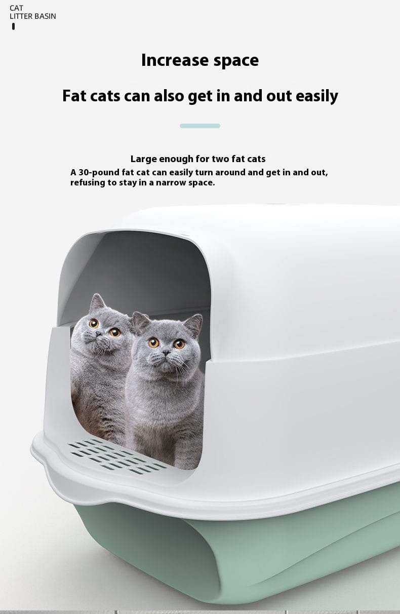 Enclosed cat litter box sakura pink made of pink and white plastic with a hinged lid for discreet pet waste management.
