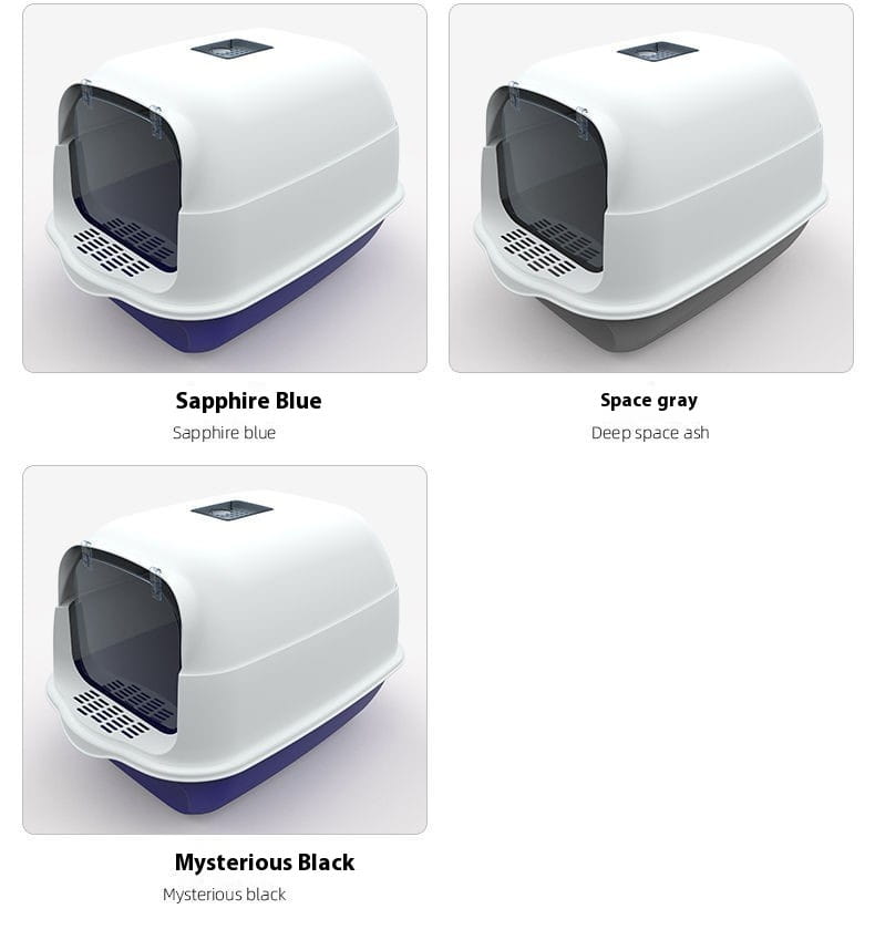 Enclosed cat litter box sakura pink made of pink and white plastic with a hinged lid for discreet pet waste management.