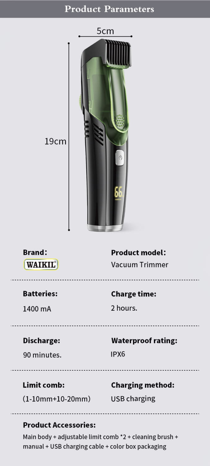 electric hair trimmer with vacuum and digital display in green and black featuring a sleek ergonomic design for precise grooming