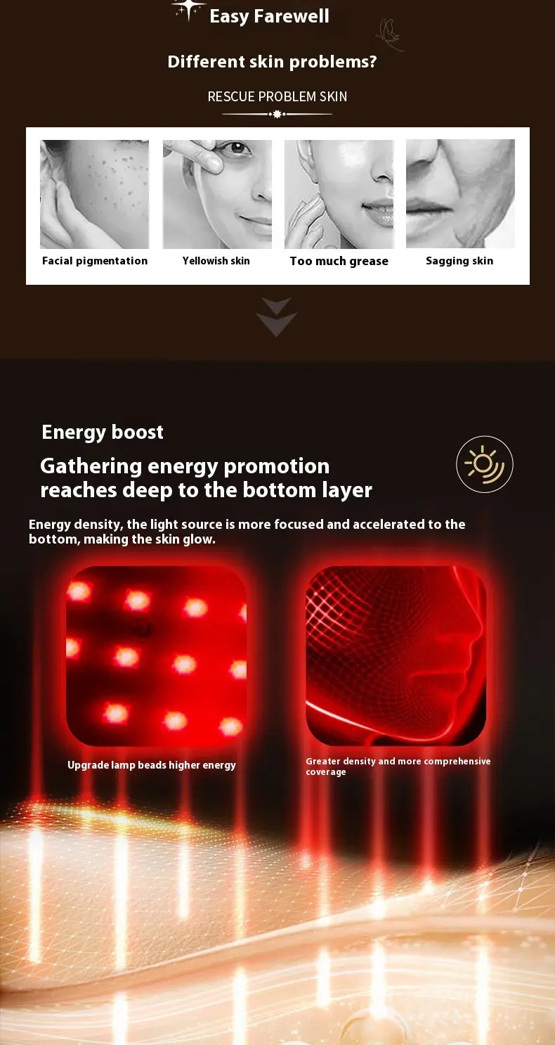 led photon skin rejuvenation and brightening facial mask featuring a sleek modern design with glowing red led bulbs for red light therapy.