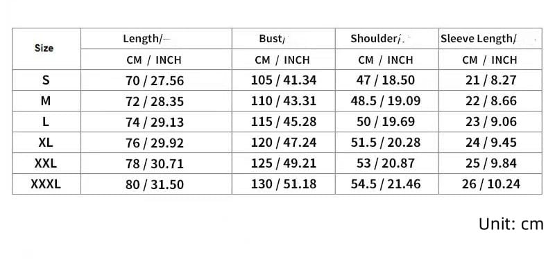Size chart for men’s slim fit short sleeve henley and polo shirts showing measurements in centimeters and inches for sizes s through xxxl.