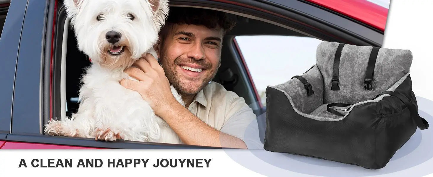 plush dog car seat for small pets in gray featuring soft gray and black plush material designed for comfortable travel.