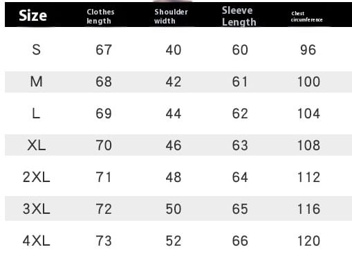 Die Tabelle zeigt eine Größentabelle für Herren-Langarm-Jeanshemden im Casual-Stil mit Knopfleiste und listet die Maße in Zoll über die Größen Small bis 4XL auf.