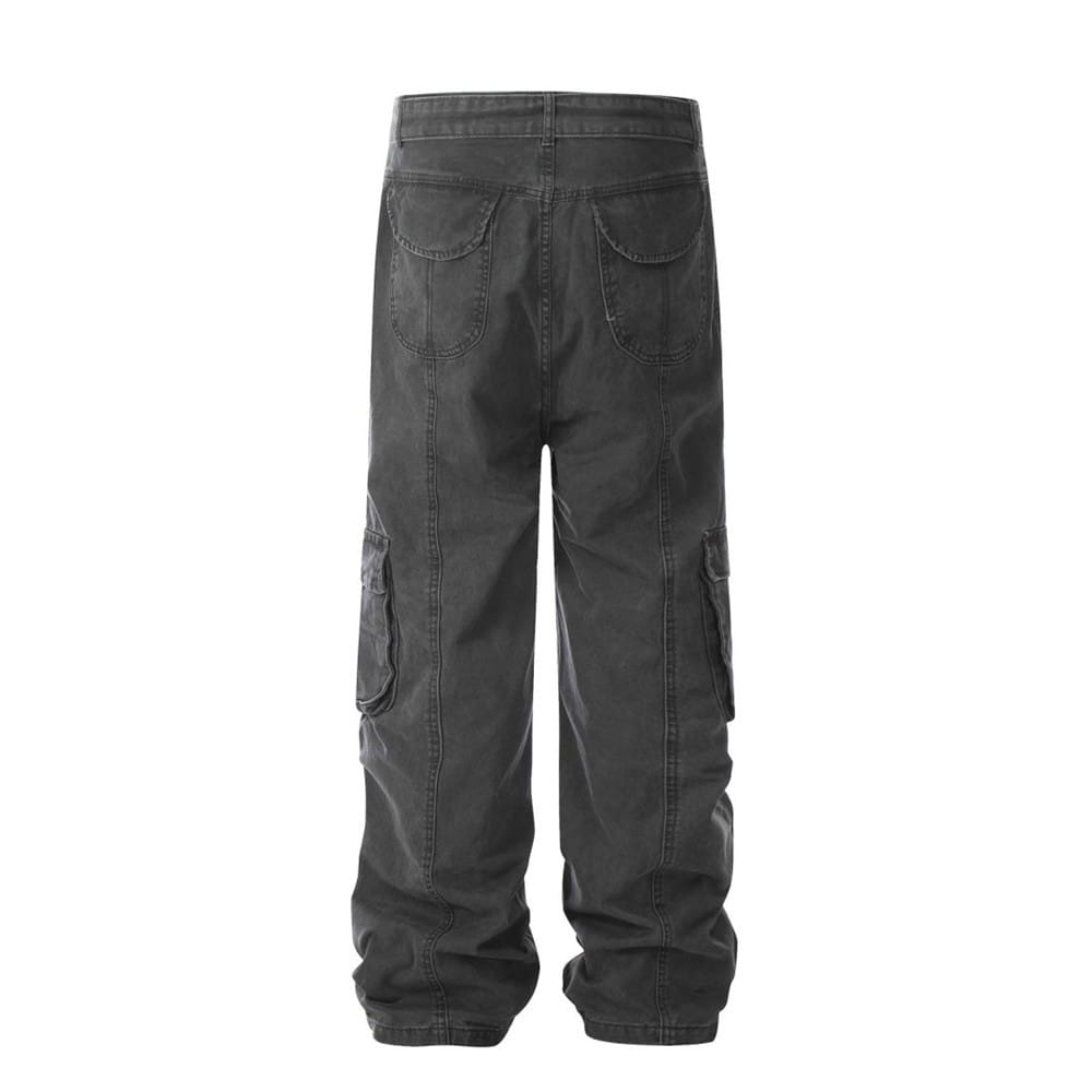 Salopettes cargo en jean de coton gris foncé à coupe slim pour homme, multi-poches, avec plusieurs poches et une coupe décontractée