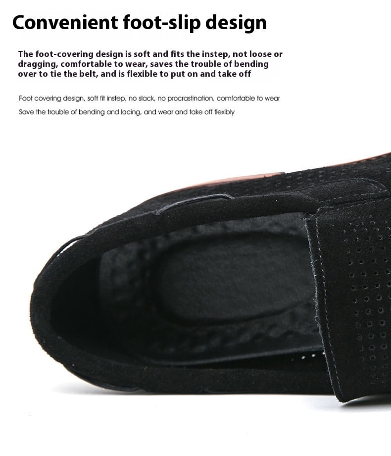 Mocasines de cuero negro con diseño perforado tipo mule, con una cobertura suave y flexible para el pie y una correa cómoda.