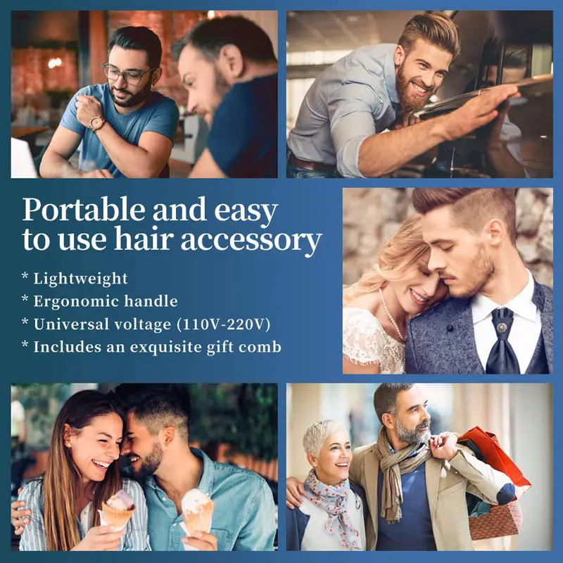 Haarglättungsbürste für Männer zum Stylen von Bart und Haaren mit tragbarem, leichtem, ergonomischem Griff und universellem Spannungsbetrieb von 110 V bis 220 V.