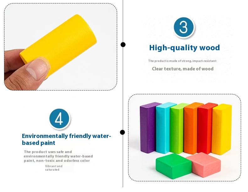 Bright yellow cylindrical wooden block with smooth clear texture and vibrant color from a wooden building blocks 100 piece geometric toy set.