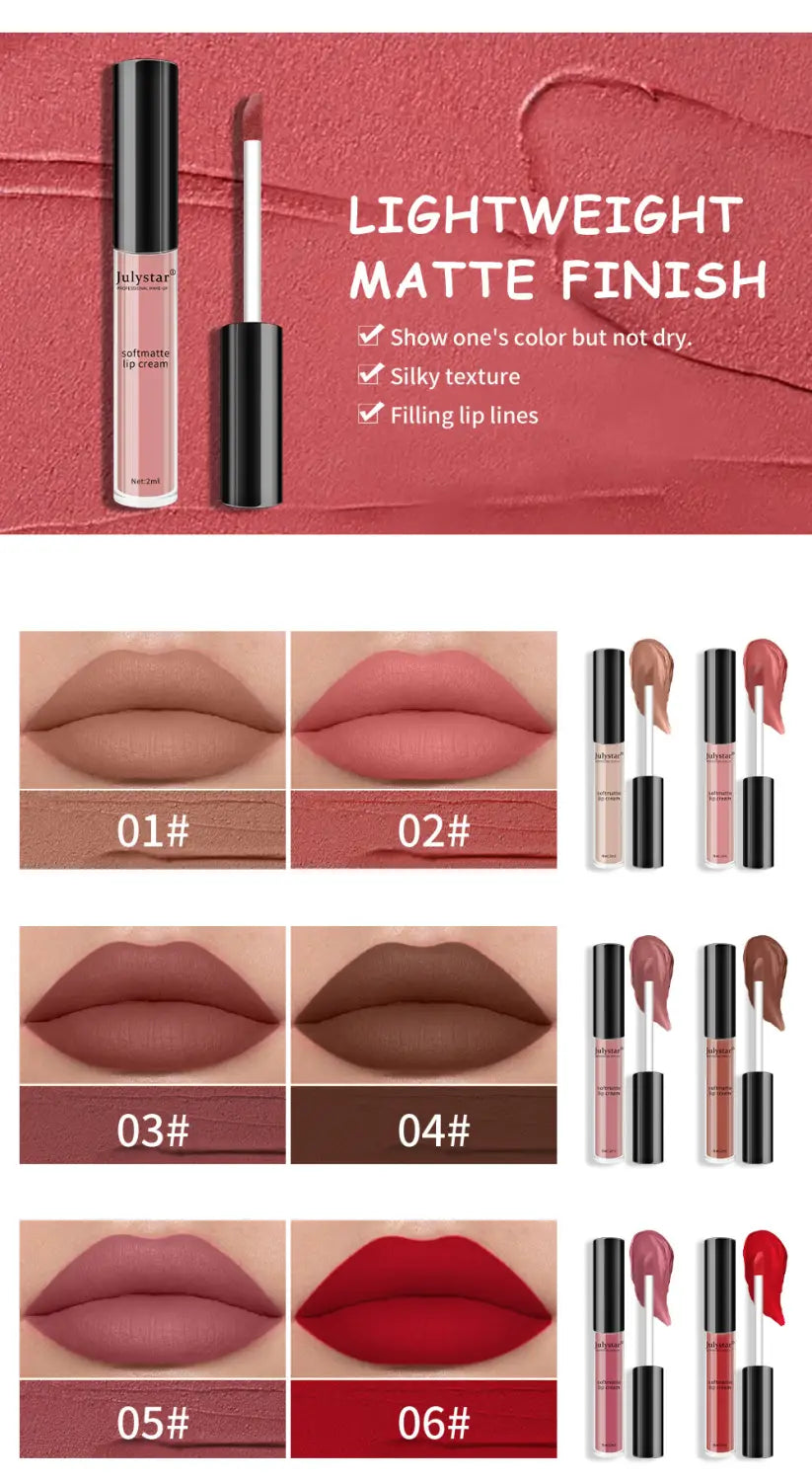 A sleek black-capped transparent tube of Salvatore matte lip cream with a silver applicator tip shown in a 2ml size for nonstick liquid lipstick use.