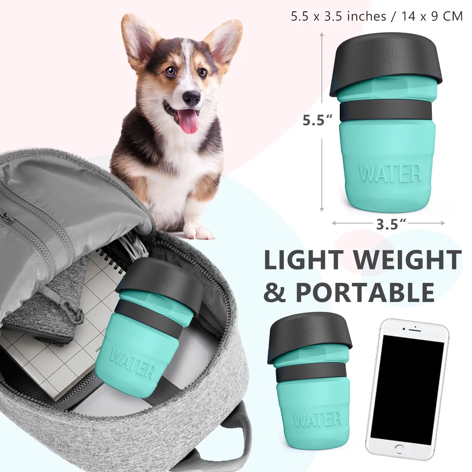 teal and black collapsible silicone dog water bottle with sleek modern design for travel dispenser bowl use