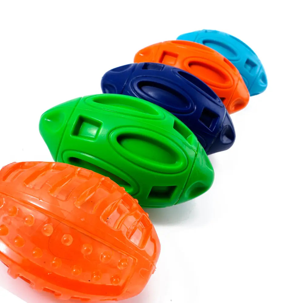 Squeaky Rubber Dog Rugby Ball Durable Fetch Toy