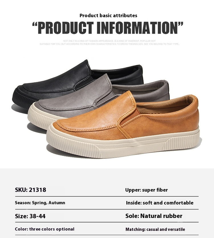 Men’s leather slip-on casual fashion sneakers in tan with a soft super fiber upper and white rubber sole.