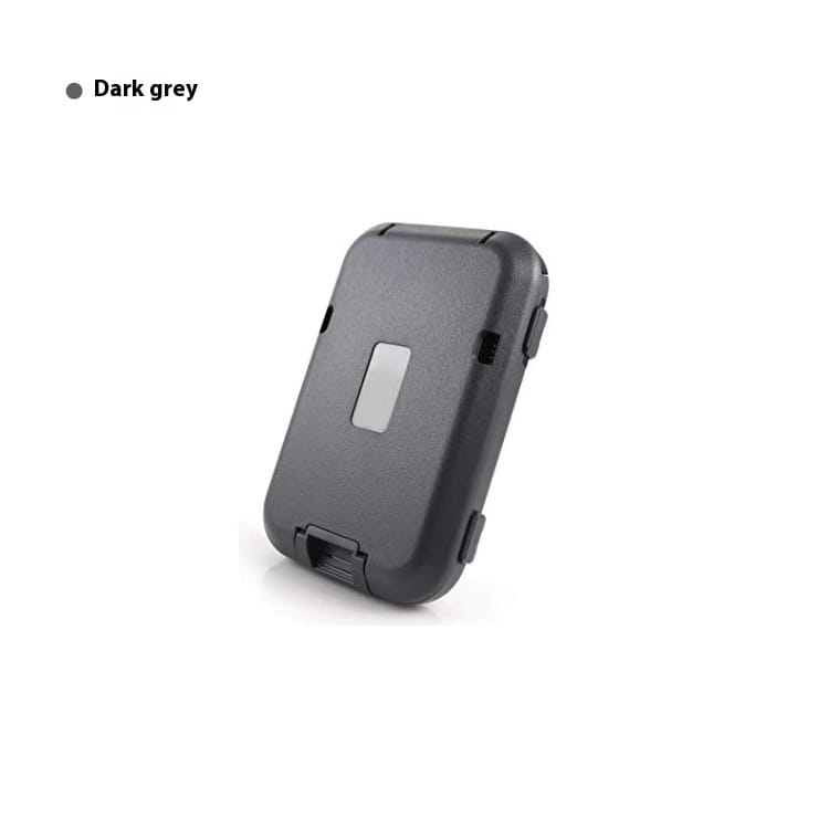 dark grey rugged aluminum rfid blocking card wallet and travel case with a textured surface and a rectangular transparent window on the front
