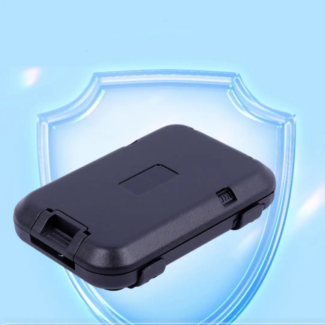black plastic protective case with secure latch and textured grip for rugged aluminum rfid blocking card wallet and travel case